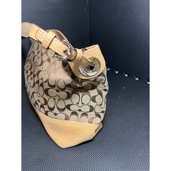 Coach 2156 Tan Signature Fabric Leather Bag Hobo Bucket Style Womens Purse - Picture 5 of 10